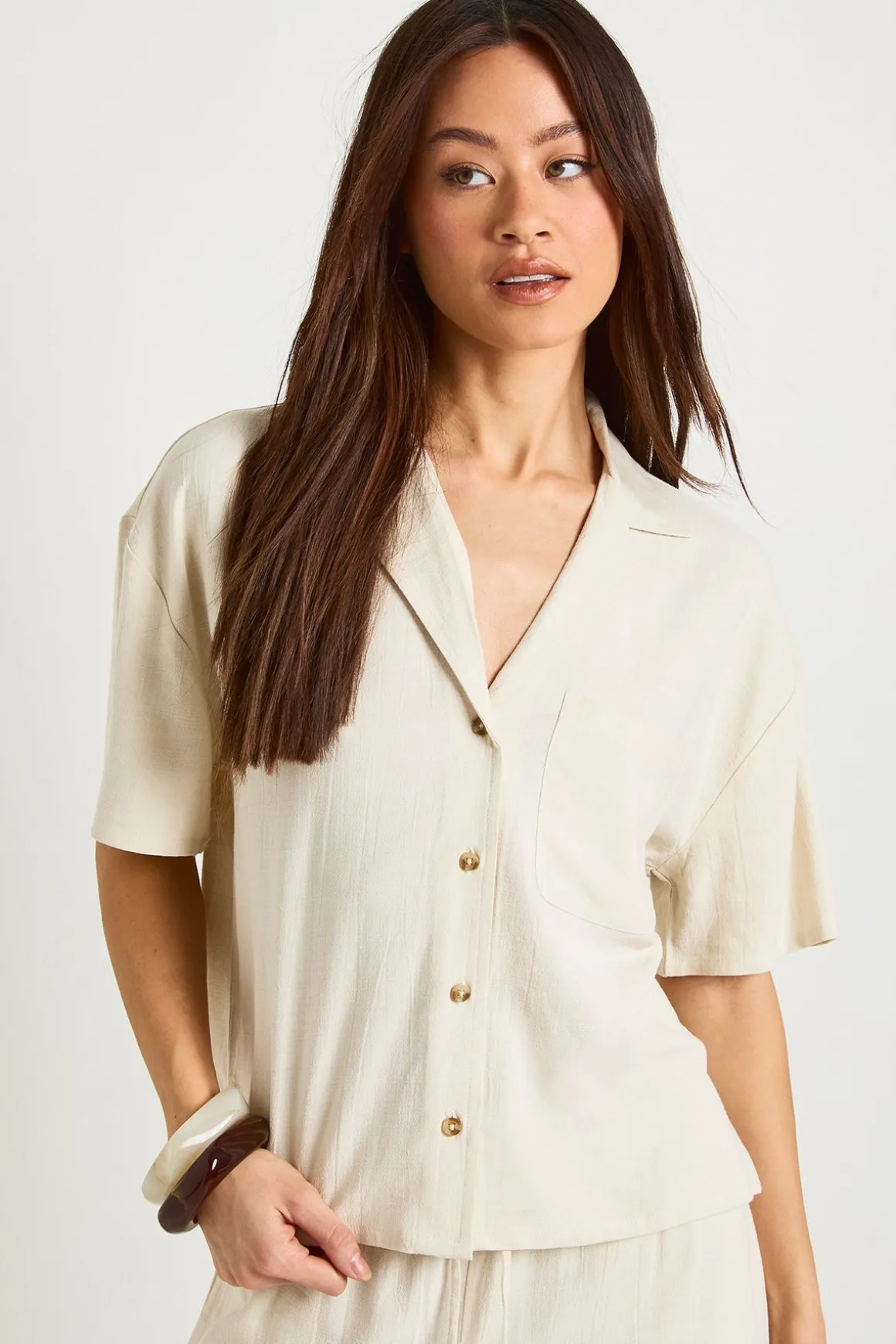 Chemise Haute En Lin Premium À Manches Courtes