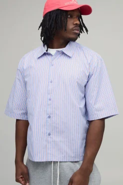 Chemise Haute Oversize Coupe Boxy À Manches Mi-longues Brodée À Rayures Multicolores