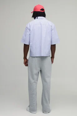 Chemise Haute Oversize Coupe Boxy À Manches Mi-longues Brodée À Rayures Multicolores