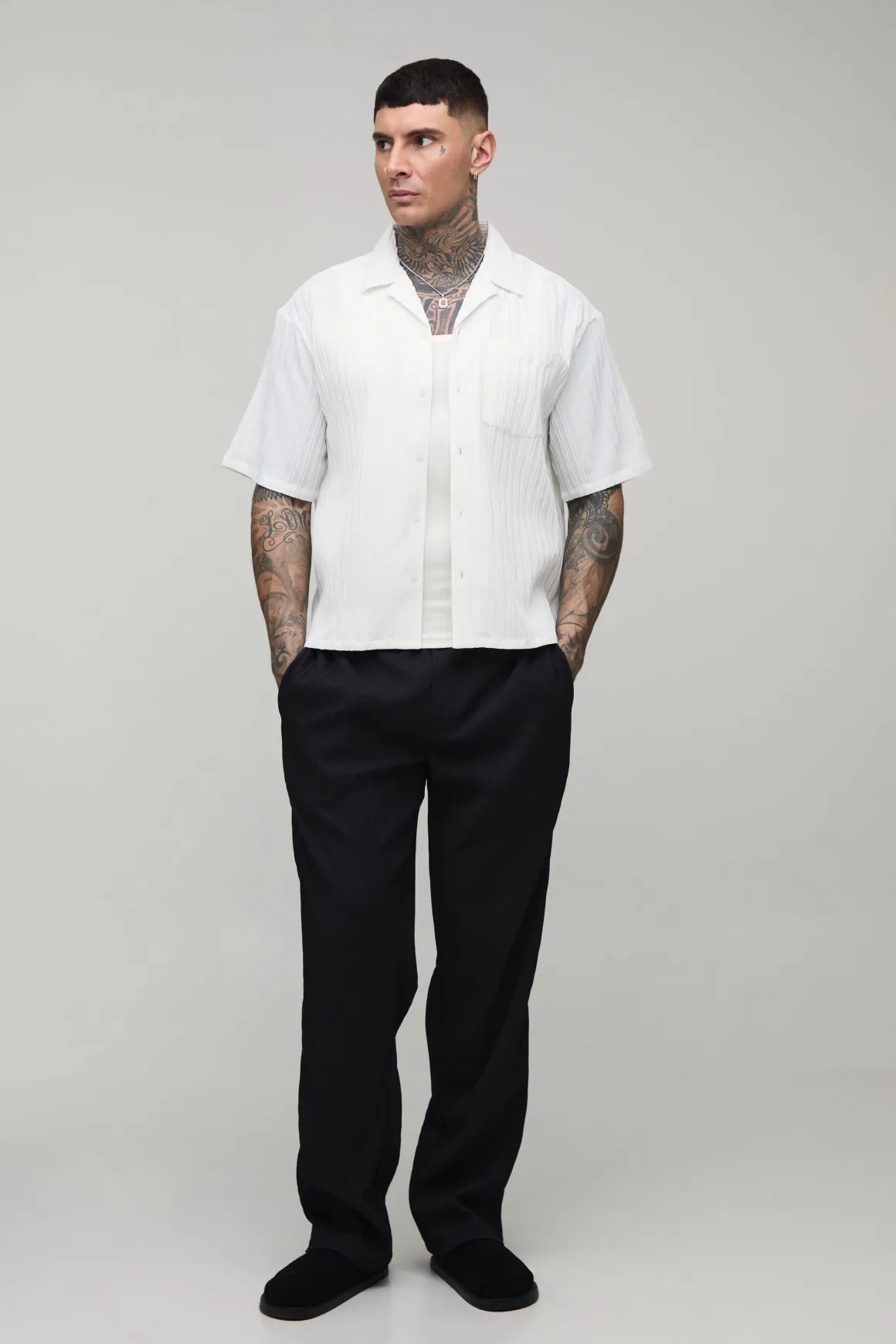 Chemise Haute Oversize Coupe Boxy Manches Courtes À Plis Irréguliers