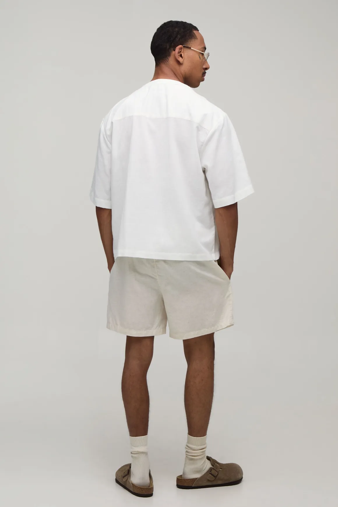 Chemise Henley Oversize Ample À Manches Courtes En Mélange De Lin