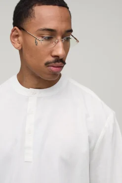 Chemise Henley Oversize Ample À Manches Courtes En Mélange De Lin