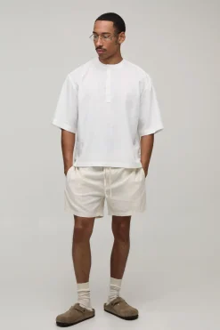 Chemise Henley Oversize Ample À Manches Courtes En Mélange De Lin
