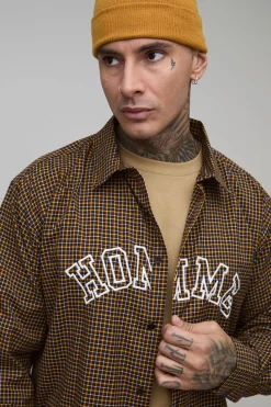Chemise Homme Grande, Surdimensionnée et Boxy avec Appliques et Micro Carreaux