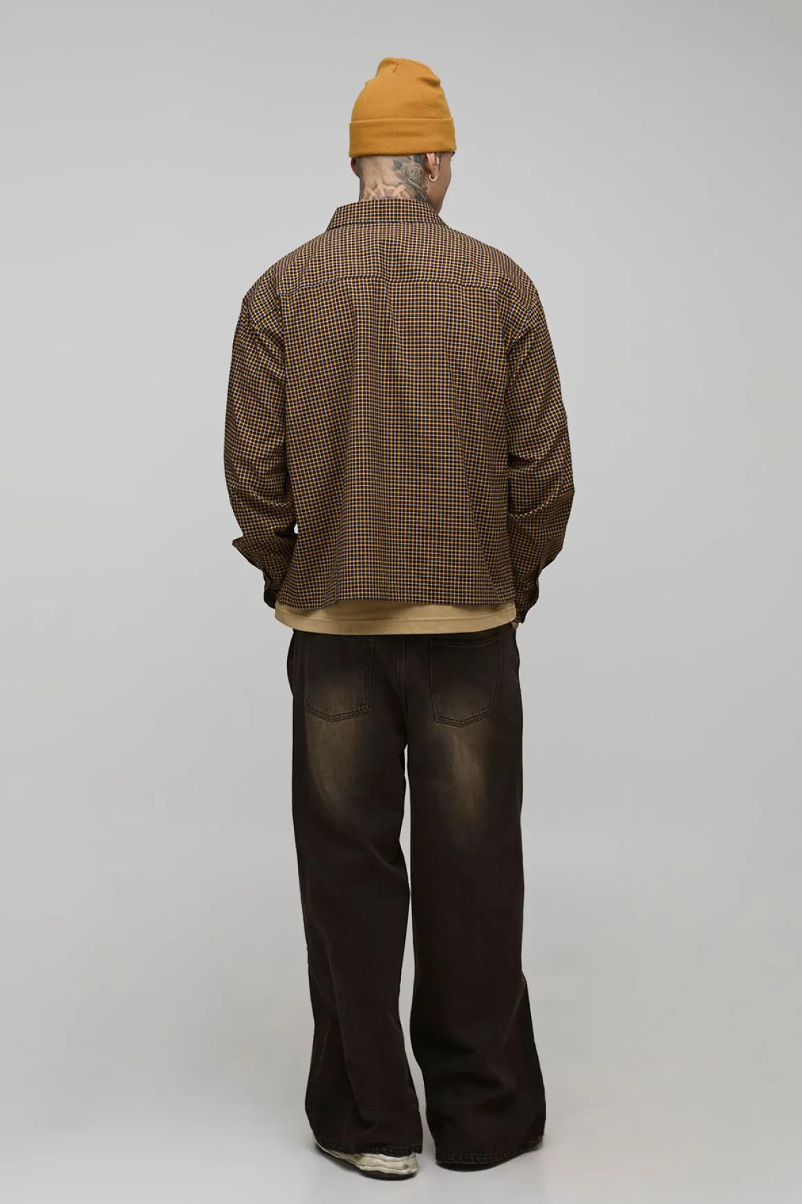 Chemise Homme Grande, Surdimensionnée et Boxy avec Appliques et Micro Carreaux