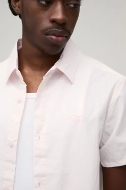 boohooMAN Chemise Homme À Manches Courtes Brodée Coupe Régulière<Homme Chemises