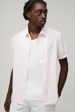 boohooMAN Chemise Homme À Manches Courtes Brodée Coupe Régulière<Homme Chemises