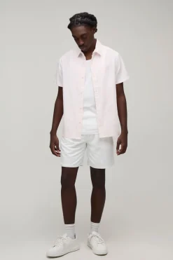 boohooMAN Chemise Homme À Manches Courtes Brodée Coupe Régulière<Homme Chemises
