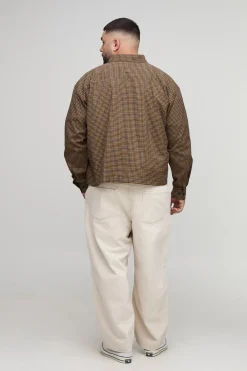 boohooMAN Chemise Homme Oversized Boxy Appliquée à motif micro carreaux<Homme Chemises Grande Taille|Chemises