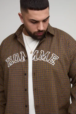 boohooMAN Chemise Homme Oversized Boxy Appliquée à motif micro carreaux<Homme Chemises Grande Taille|Chemises