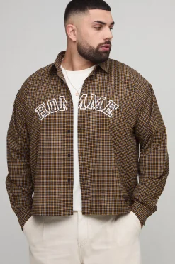 boohooMAN Chemise Homme Oversized Boxy Appliquée à motif micro carreaux<Homme Chemises Grande Taille|Chemises