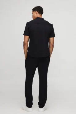 boohooMAN Chemise jacquard Géo à coupe ajustée et ensemble de pantalon fuselé<Homme Ensembles