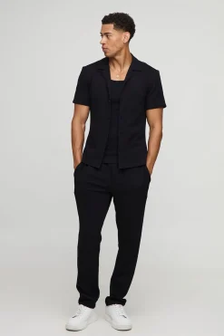 boohooMAN Chemise jacquard Géo à coupe ajustée et ensemble de pantalon fuselé<Homme Ensembles