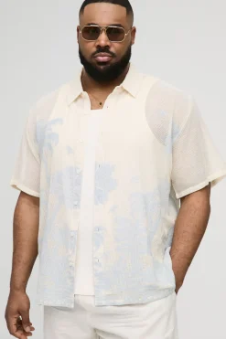 boohooMAN Chemise Jacquard Palm Tree en Crochet Oversized Plus<Homme Chemises Grande Taille|Chemises
