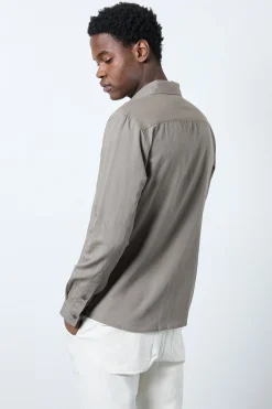 Chemise Kaki À Manches Longues En Mélange De Lin