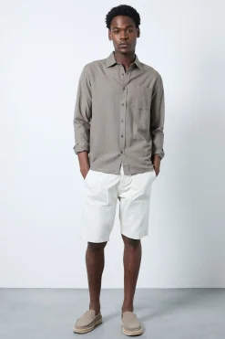 Chemise Kaki À Manches Longues En Mélange De Lin