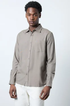 Chemise Kaki À Manches Longues En Mélange De Lin