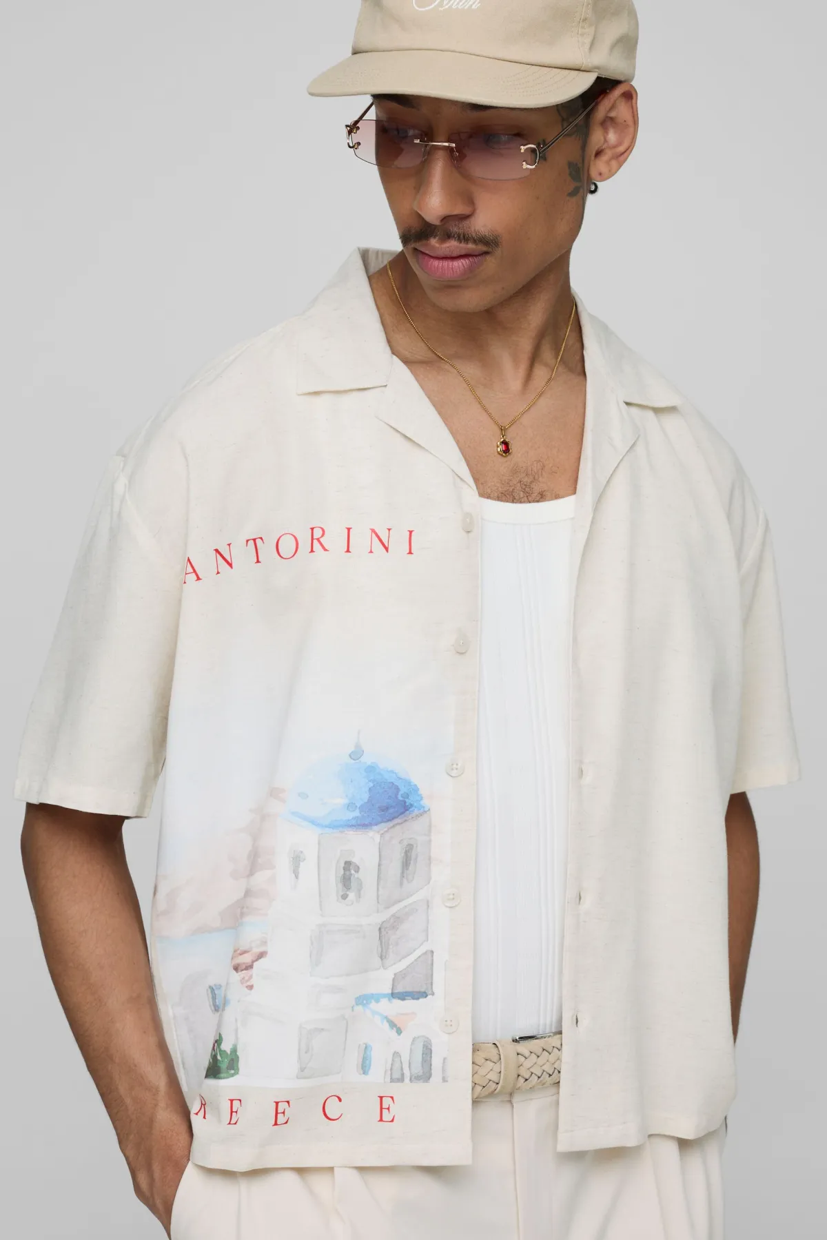 boohooMAN Chemise Landscape Oversize Boxy en mélange de lin<Homme Chemises
