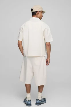 boohooMAN Chemise Landscape Oversize Boxy en mélange de lin<Homme Chemises
