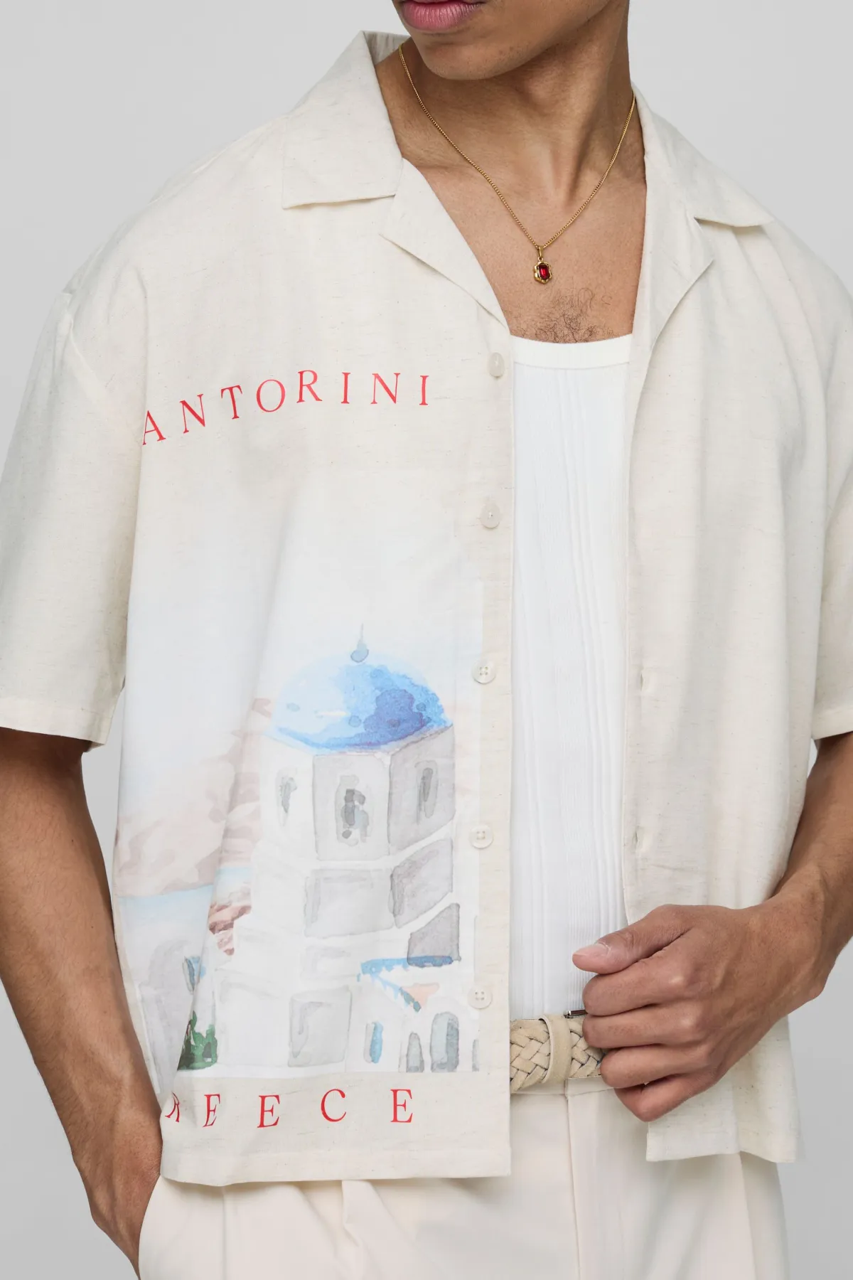 boohooMAN Chemise Landscape Oversize Boxy en mélange de lin<Homme Chemises