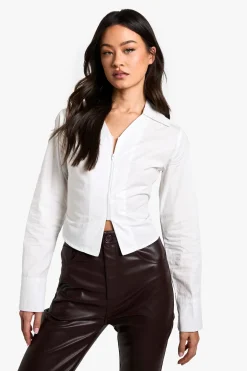 boohoo Chemise longue ajustée à zip frontal<Femme Tailleurs|Tops