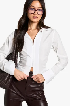 boohoo Chemise longue ajustée à zip frontal<Femme Tailleurs|Tops