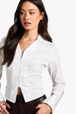 boohoo Chemise longue ajustée à zip frontal<Femme Tailleurs|Tops