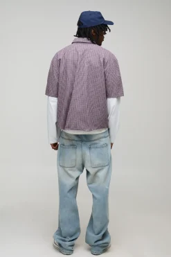 boohooMAN Chemise longue, carrée, surdimensionnée à micro-carreaux et à effet de superposition<Homme Chemises|Tout Afficher