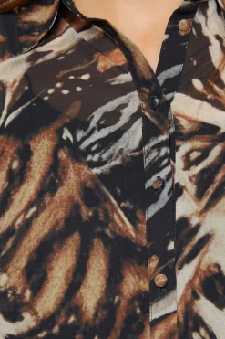 Chemise Longue à Imprimé Animal Abstrait avec Ourlet Haut-Bas