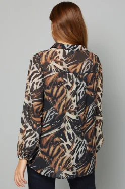 Chemise Longue à Imprimé Animal Abstrait avec Ourlet Haut-Bas