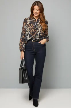 Chemise Longue à Imprimé Animal Abstrait avec Ourlet Haut-Bas