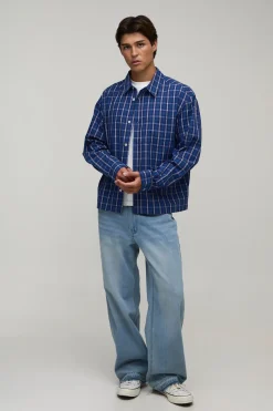 Chemise Longue Oversize À Carreaux Quadrillés Manches Longues Coupe Ample Midi