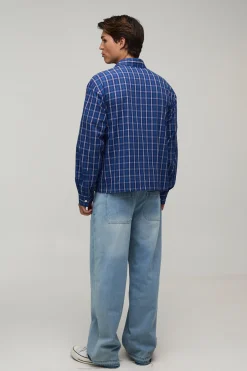 Chemise Longue Oversize À Carreaux Quadrillés Manches Longues Coupe Ample Midi