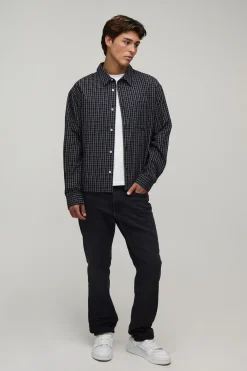 boohooMAN Chemise Longue Oversize Coupe Boxy À Carreaux À Manches Longues<Homme Chemises Grande Taille|Chemises