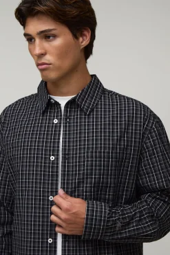 boohooMAN Chemise Longue Oversize Coupe Boxy À Carreaux À Manches Longues<Homme Chemises Grande Taille|Chemises