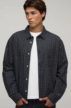 boohooMAN Chemise Longue Oversize Coupe Boxy À Carreaux À Manches Longues<Homme Chemises Grande Taille|Chemises