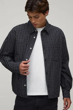 boohooMAN Chemise Longue Oversize Coupe Boxy À Carreaux À Manches Longues<Homme Chemises Grande Taille|Chemises