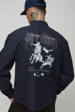 Chemise longue surdimensionnée à la coupe carrée, brossée, à carreaux et brodée