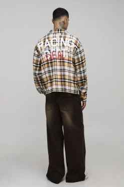 boohooMAN Chemise longue, surdimensionnée et carrée avec éclaboussures de peinture et motif à carreaux<Homme Chemises|Tout Afficher