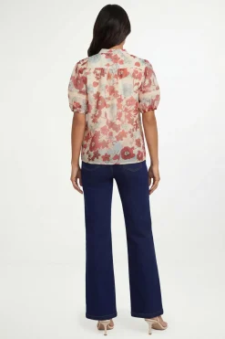 Chemise À Manches Courtes Avec Détails En Dentelle Et Organza Fleuri