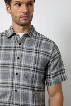 Chemise À Manches Courtes À Carreaux Gris