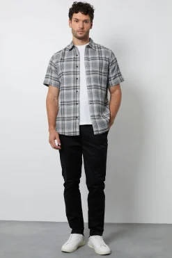 Chemise À Manches Courtes À Carreaux Gris