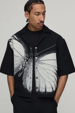 boohooMAN Chemise À Manches Courtes Col Revers Imprimé Papillon Surdimensionnée<Homme Ensembles|Chemises
