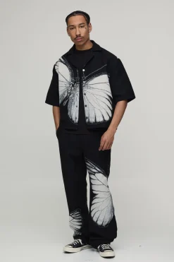 boohooMAN Chemise À Manches Courtes Col Revers Imprimé Papillon Surdimensionnée<Homme Ensembles|Chemises