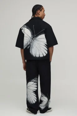 boohooMAN Chemise À Manches Courtes Col Revers Imprimé Papillon Surdimensionnée<Homme Ensembles|Chemises