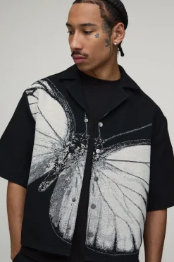 boohooMAN Chemise À Manches Courtes Col Revers Imprimé Papillon Surdimensionnée<Homme Ensembles|Chemises