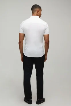 boohooMAN Chemise Manches Courtes Coupe Extensible<Homme Chemises