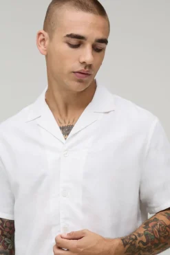 Chemise À Manches Courtes Coupe Regular En Mélange De Lin