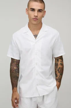 Chemise À Manches Courtes Coupe Regular En Mélange De Lin