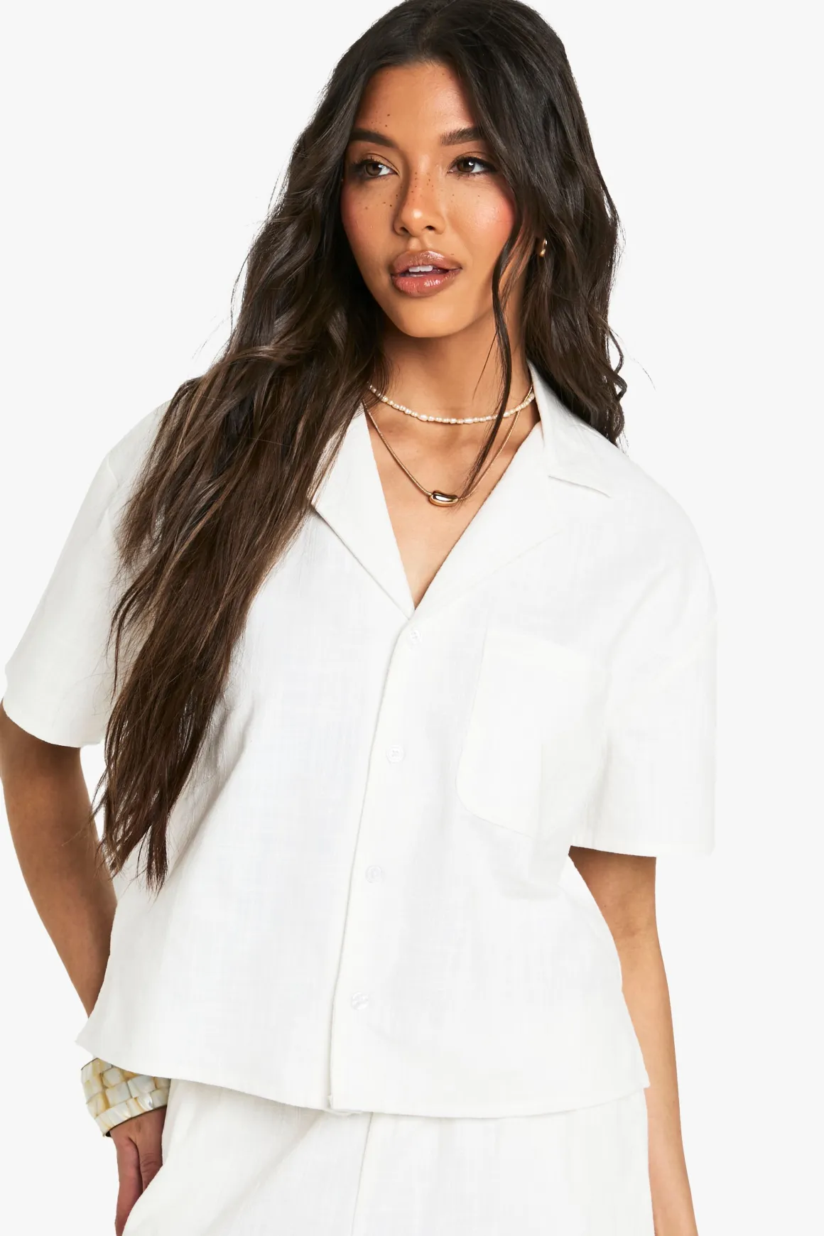 Chemise à manches courtes effet lin